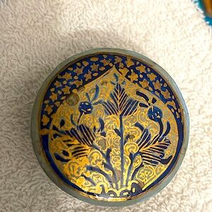 trinket box Hand painted celestial gold/blue vintage Cost plus world mkt India